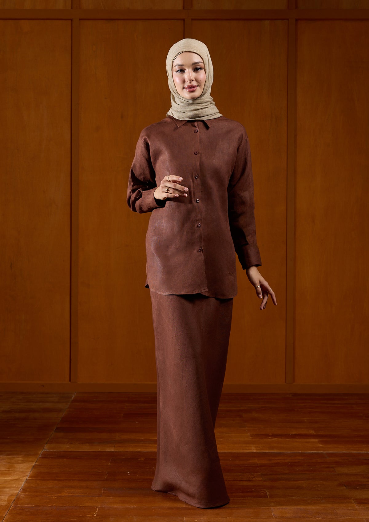 Linen Skirt : Brown