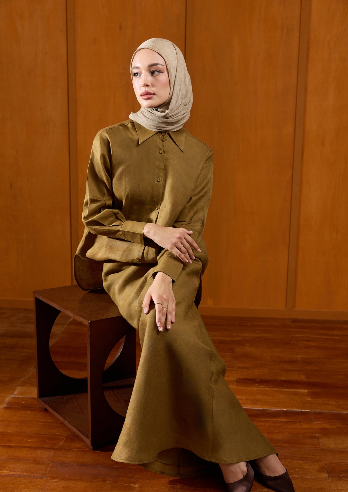 Linen Skirt : Olive
