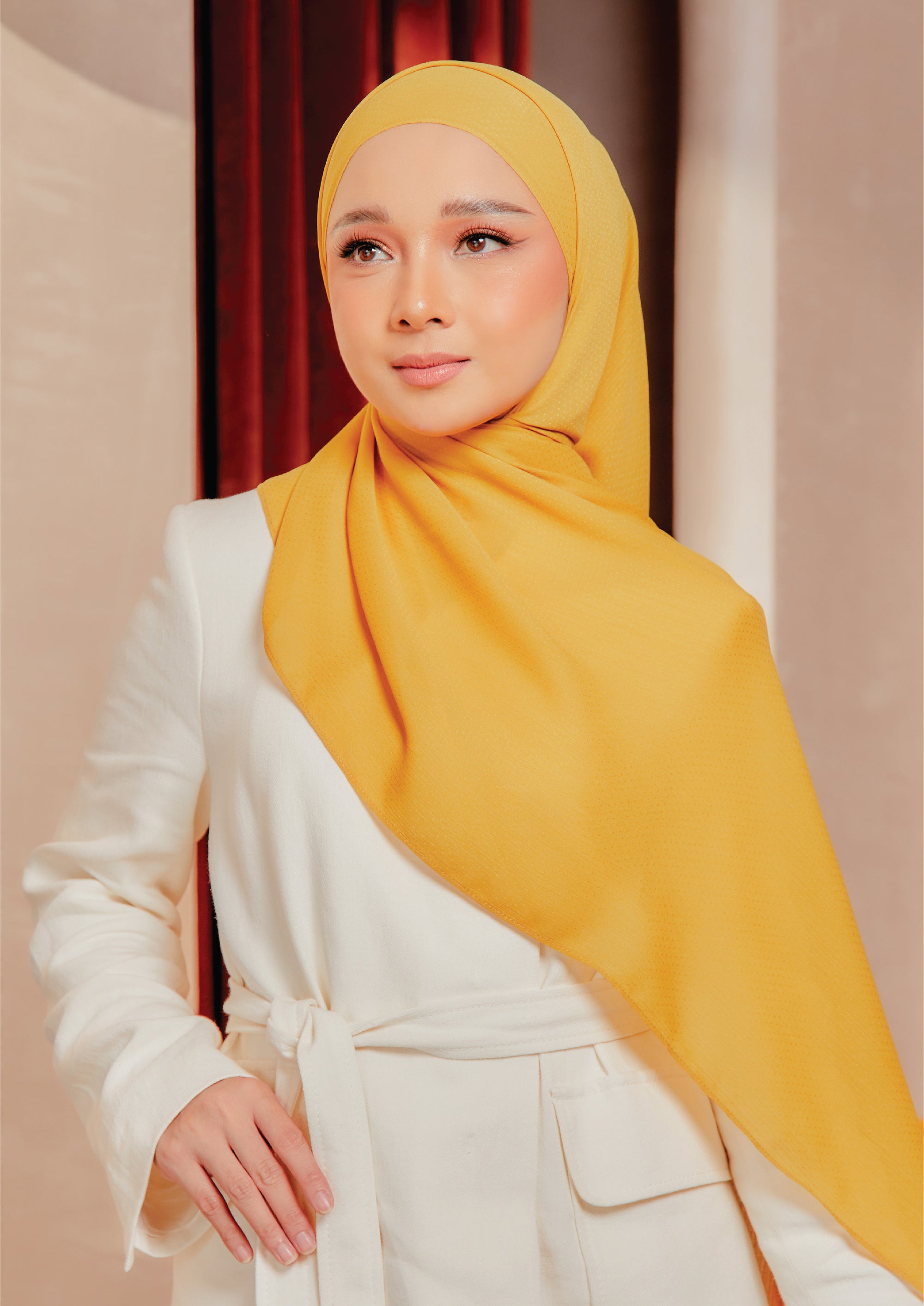 Hana Satin Shawl Yellow Mustard